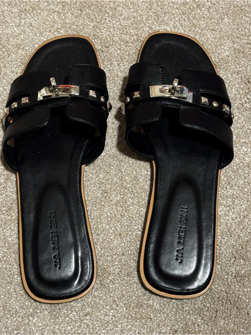 Black Slip-On Studded Slide Sandals - Unbranded